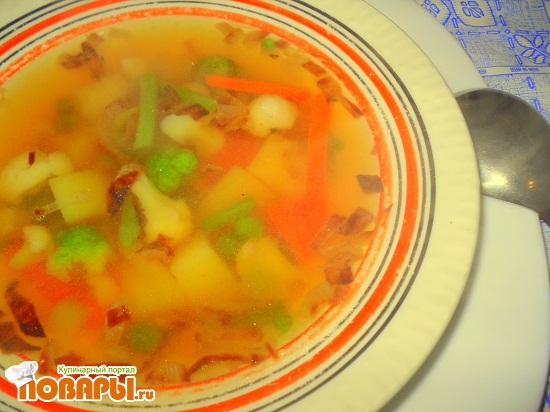 Рецепт суп на курином бульоне с замороженными овощами