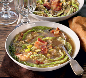 Рецепт яичный суп с савойской капустой и беконом
