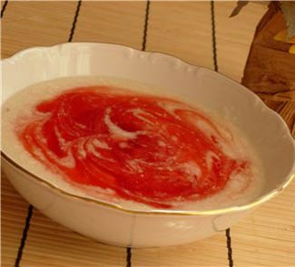Рецепт каша 'мраморная' на миндальном молоке с клюквенным киселем