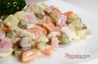 Рецепт салат Оливье с колбасой