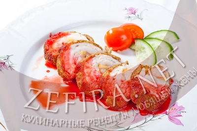 Рецепт рулет из куриной грудинки с палочками с мясом краба