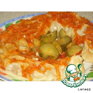 Рецепт ленивые манты в томатно-овощной заливке