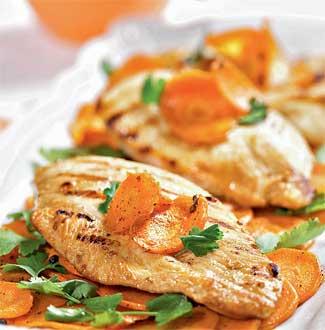 Рецепт цыпленок в йогурте, жаренный на гриле, и морковь с кардамоном