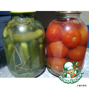 Рецепт огурцы и помидоры, консервированные без стерилизации 'Фейерверк вкуса'
