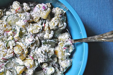 Рецепт салат из картофеля, редиса и маринованных огурцов