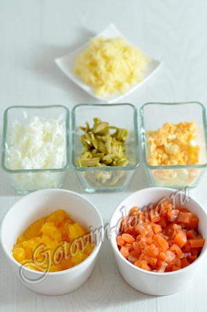 Рецепт салат 'Жемчужина' (из малосольной семги с апельсином)