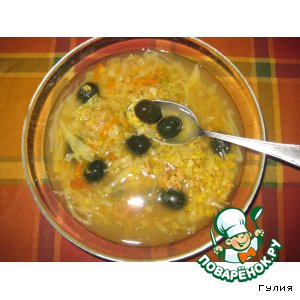 Рецепт нетрадиционные кислые щи с чечевицей и оливками