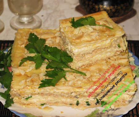  торт наполеон с рыбной консервой с фото